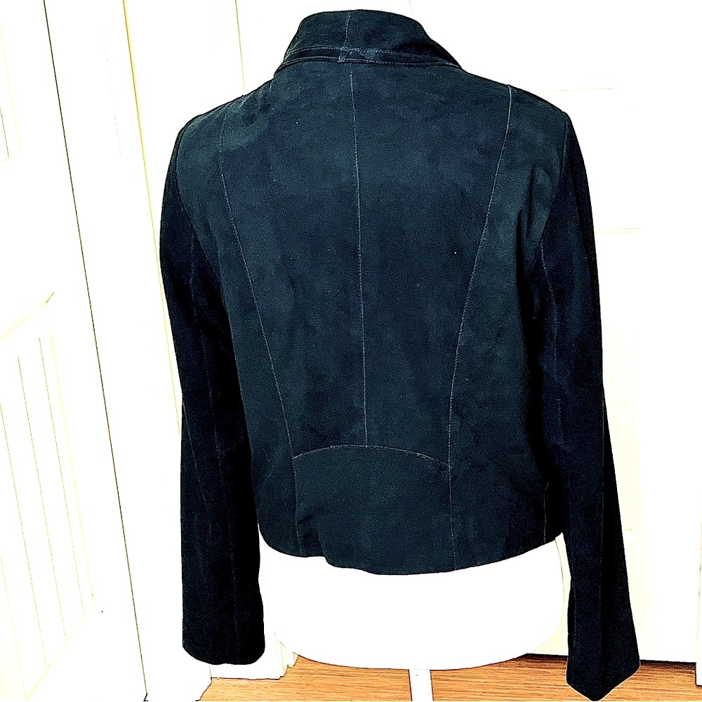 Cole Haan Women’s Suede Open Front Jacket Black Size S Bohemian Quiet Luxury - Picture 3 of 9